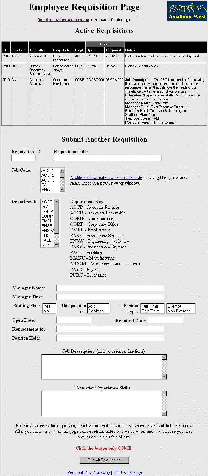 Employee Requisition Page
