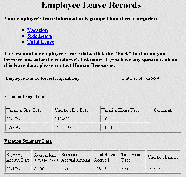 Employee Vacation